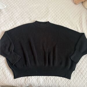 Free People Black Ribbed Knit Crew Sweater